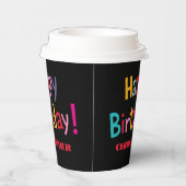 Custom Kleurrijke Retro Gelukkige Verjaardag - Zwa Papieren Bekers (Rechts)