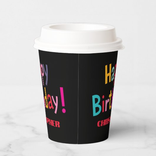 Custom Kleurrijke Retro Gelukkige Verjaardag - Zwa Papieren Bekers (Rechts)