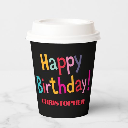Custom Kleurrijke Retro Gelukkige Verjaardag - Zwa Papieren Bekers (Voorkant)