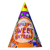 Custom Kleurrijke Sweet 16 Verjaardag Feesthoedjes (Voorkant)
