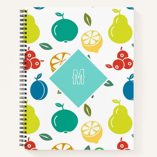 Custom Kleurrijke Vruchten Monogram Verjaardag Notitieboek (Voorkant)