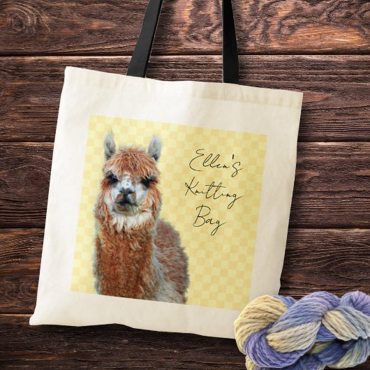 Custom Knitting Project Bag Llama Tote Bag