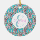 Custom Koala Christmas Botanical Blauw Keramisch Ornament (Voorkant)