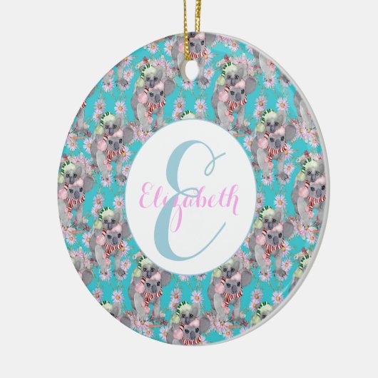 Custom Koala Christmas Botanical Blauw Keramisch Ornament (Links)