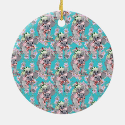 Custom Koala Christmas Botanical  Blauw Keramisch Ornament (Achterkant)