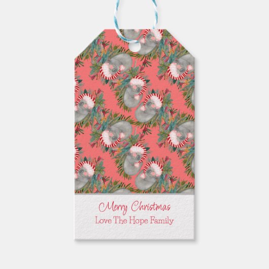 Custom Koala Christmas Pink Cadeaulabel (Voorkant)