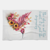 Custom Kolibrie vliegen met bloemen Theedoek (Horizontaal)