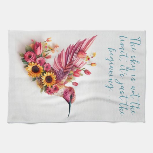 Custom Kolibrie vliegen met bloemen Theedoek (Horizontaal)