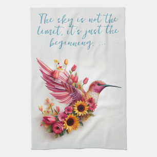 Custom Kolibrie vliegen met bloemen Theedoek