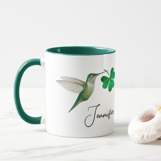 Custom Kolibries en Klaver Twee-Tone Koffie Mu Mok (Met donut)