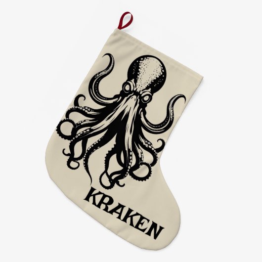 Custom Kraken Octopus Squid Name Personalized Grote Kerstsok (Voorkant (Hangend))