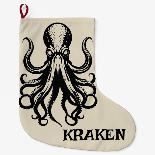 Custom Kraken Octopus Squid Name Personalized Grote Kerstsok (Voorkant)