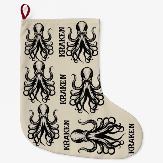 Custom Kraken Octopus Squid Name Personalized Grote Kerstsok (Voorkant)