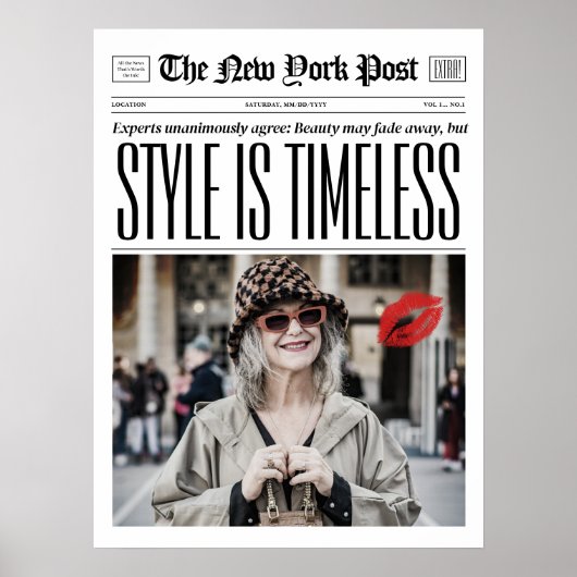 Custom krantenstijl is tijdloze trendy muurkunst poster (Voorkant)