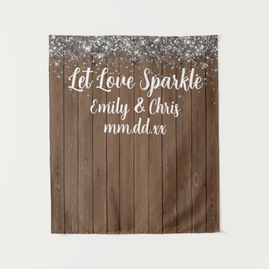 Custom Laat Liefde Sparkle Wedding Rustieke Hout P Wandkleed (Voorkant)