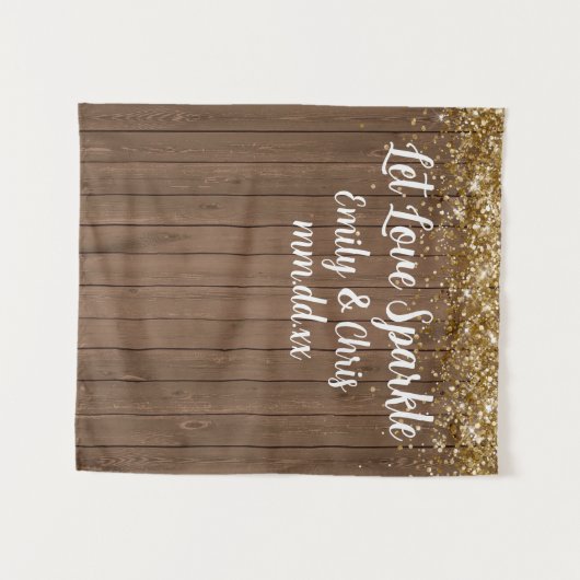 Custom Laat Liefde Sparkle Wedding Rustieke Hout P Wandkleed (Voorkant (horizontaal))