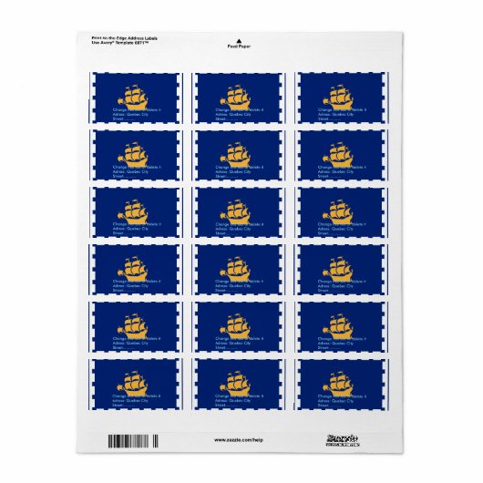 Custom Label with Flag of Quebec City, Canada (Full Sheet)