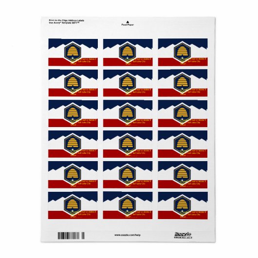 Custom Label with Flag of Utah, USA (Full Sheet)