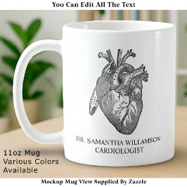 Custom Labelled Vintage Anatomical Heart, Black Koffiemok