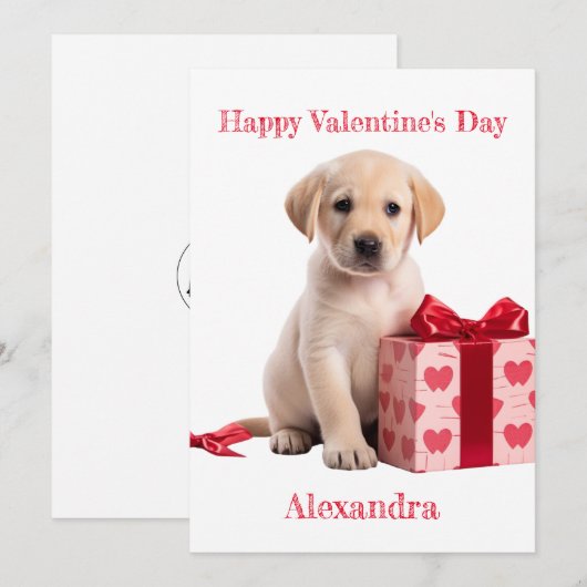 Custom Labrador Puppy met Bow Box Valentijn Feestdagenkaart (Voorkant / Achterkant)