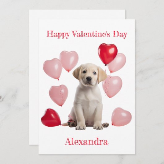 Custom Labrador Puppy met hart ballon Valentijn Feestdagenkaart (Voorkant / Achterkant)
