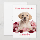 Custom Labrador Puppy met Roze Rose Valentijn Feestdagenkaart (Voorkant / Achterkant)