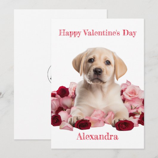 Custom Labrador Puppy met Roze Rose Valentijn Feestdagenkaart (Voorkant / Achterkant)