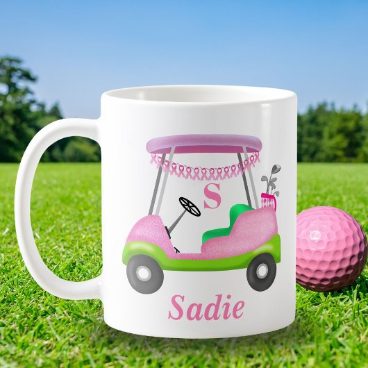 Custom Lady Golf Cart Breast Cancer Monogram Koffiemok