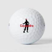 Custom Lady Golfer Kerstmis Santa Hat Golfballen (Voorkant)