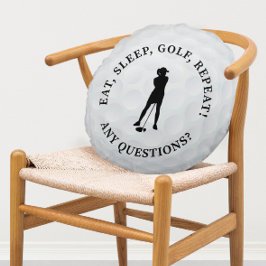 Custom Lady Golfer Silhouette Cute Golf Ball Black Rond Kussen
