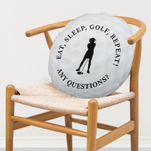 Custom Lady Golfer Silhouette Cute Golf Ball Black Rond Kussen