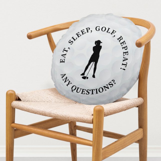 Custom Lady Golfer Silhouette Cute Golf Ball Black Rond Kussen (Creator heeft geüpload)