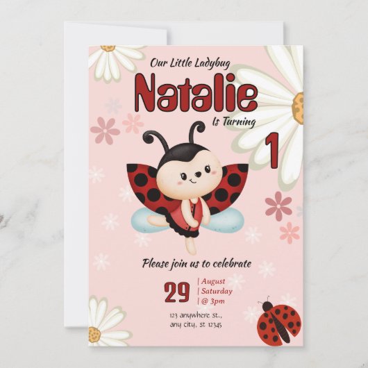Custom Ladybug Birthday Invitation  Kaart (Voorkant)
