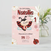 Custom Ladybug Birthday Invitation  Kaart (Staand voorkant)