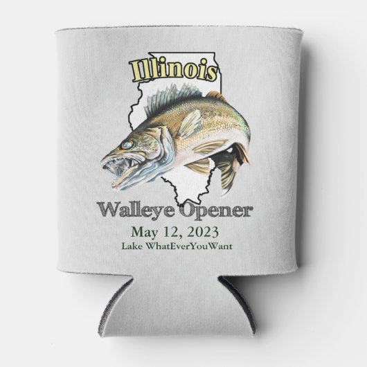 Custom Lake and Date Illinois Walleye Open Light Blikjeskoeler (Voorkant)