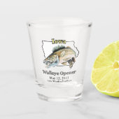 Custom Lake and Date Iowa Walleye Open Shot Glas (Voorkant)