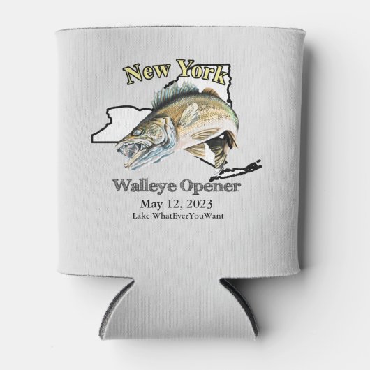 Custom Lake and Date New York Walleye Open Blikjeskoeler (Voorkant)