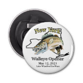 Custom Lake and Date New York Walleye Open Button Flesopener (Voorkant)