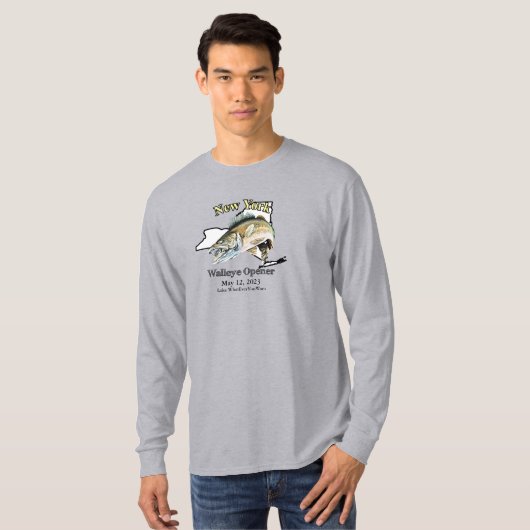Custom Lake and Date New York Walleye Open T-shirt (Voorkant volledig)