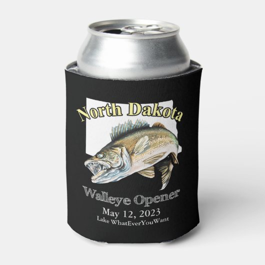 Custom Lake and Date North Dakota Walleye Open Blikjeskoeler (Blikje Voorkant)