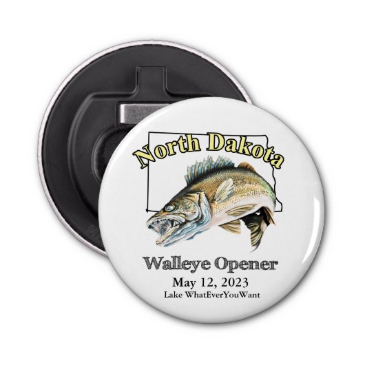 Custom Lake and Date North Dakota Walleye Open Button Flesopener (Voorkant)