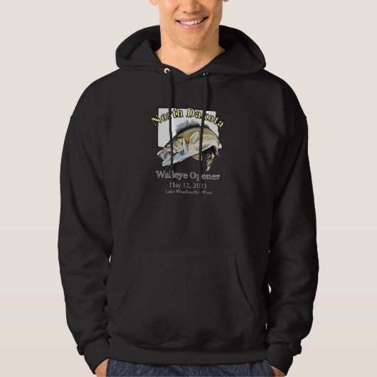Custom Lake and Date North Dakota Walleye Open Hoodie (Voorkant)