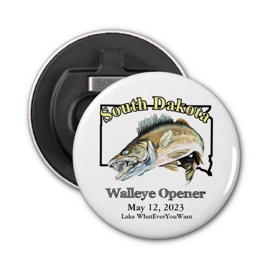 Custom Lake and Date South Dakota Walleye Open Button Flesopener (Voorkant)