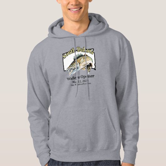 Custom Lake and Date South Dakota Walleye Open Hoodie (Voorkant)