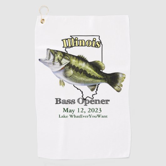 Custom Lake/Date Illinois Bass Vissen Towel Golfhanddoek (Voorkant)
