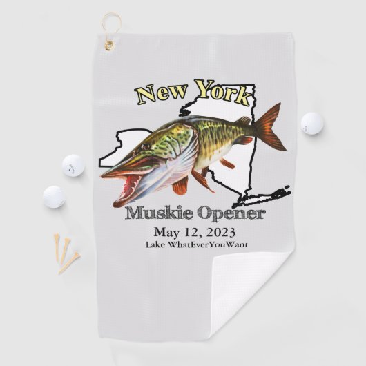 Custom Lake/Date New York Muskie Vist Towel Golfhanddoek (Insitu)