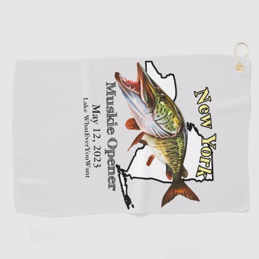 Custom Lake/Date New York Muskie Vist Towel Golfhanddoek (Horizontaal)