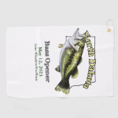 Custom Lake/Date North Dakota Bass Vissen Towel Golfhanddoek (Horizontaal)