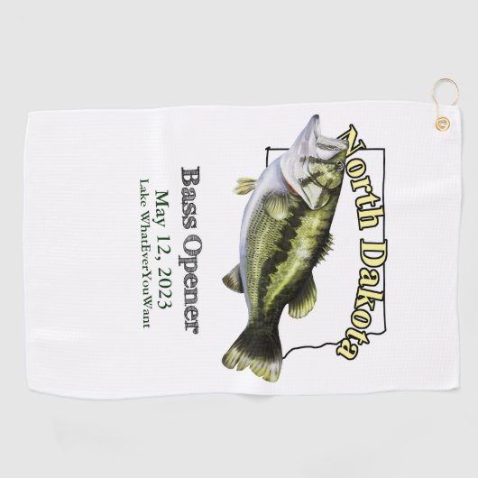 Custom Lake/Date North Dakota Bass Vissen Towel Golfhanddoek (Horizontaal)