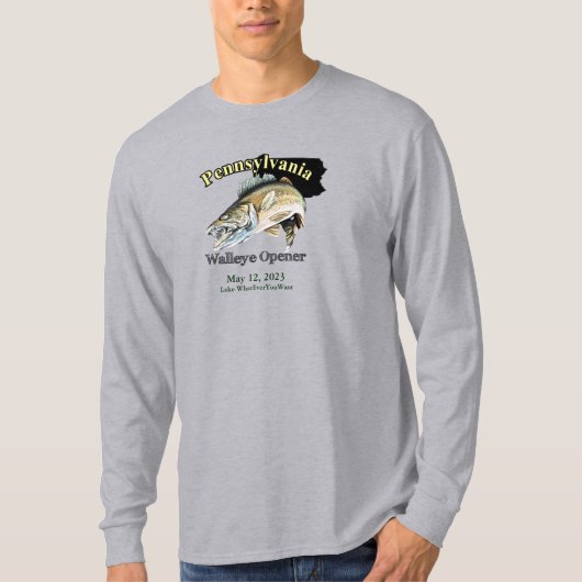 Custom Lake/Date Pennsylvania Walleye Opener T-shirt (Voorkant)